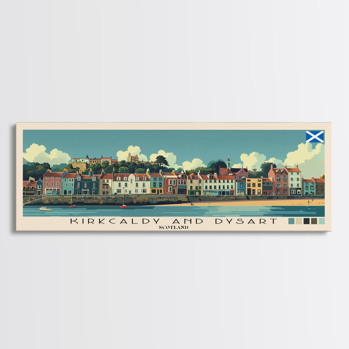 Kirkcaldy and Dysart, Scotland Panoramic Canvas Print, Kirkcaldy and Dysart, Scotland Painting, Scotland Art, Kirkcaldy and Dysart Travel Poster, Travel Art, Guest Room Painting