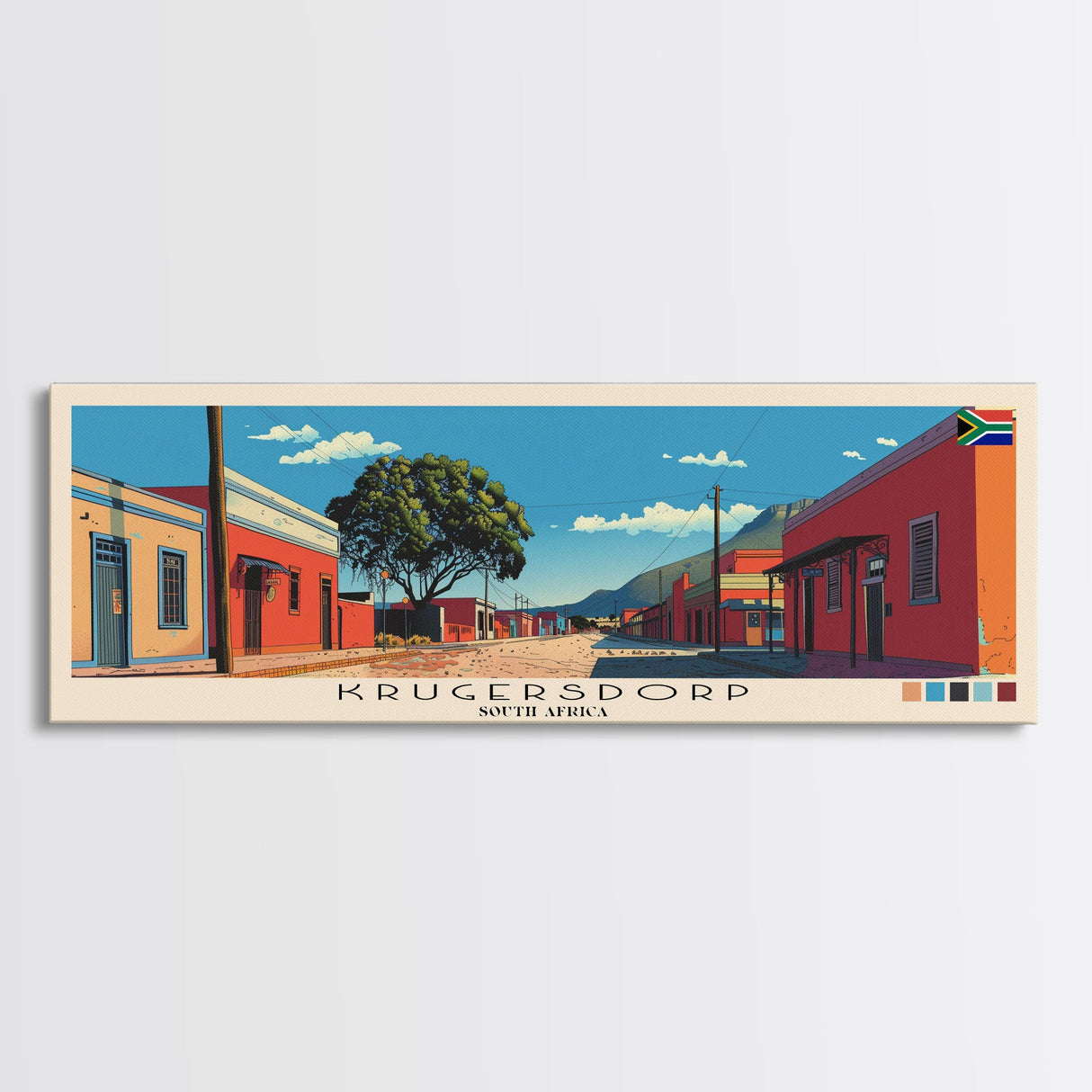 Krugersdorp, South Africa Panoramic Canvas Print, Krugersdorp, South Africa Painting, South Africa Art, Krugersdorp Travel Poster, Travel Art, Guest Room Painting