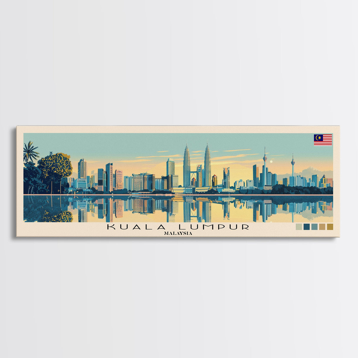 Kuala Lumpur, Malaysia Panoramic Canvas Print, Kuala Lumpur, Malaysia Painting, Malaysia Art, Kuala Lumpur Travel Poster, Travel Art, Guest Room Painting