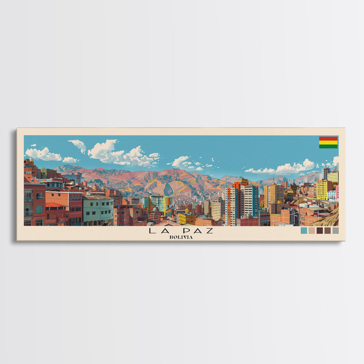 La Paz, Bolivia Panoramic Canvas Print, La Paz, Bolivia Painting, Bolivia Art, La Paz Travel Poster, Travel Art, Vacation Gift