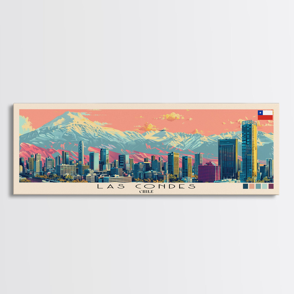 Las Condes, Chile Panoramic Canvas Print, Las Condes, Chile Painting, Chile Art, Las Condes Travel Poster, Travel Art, Guest Room Painting