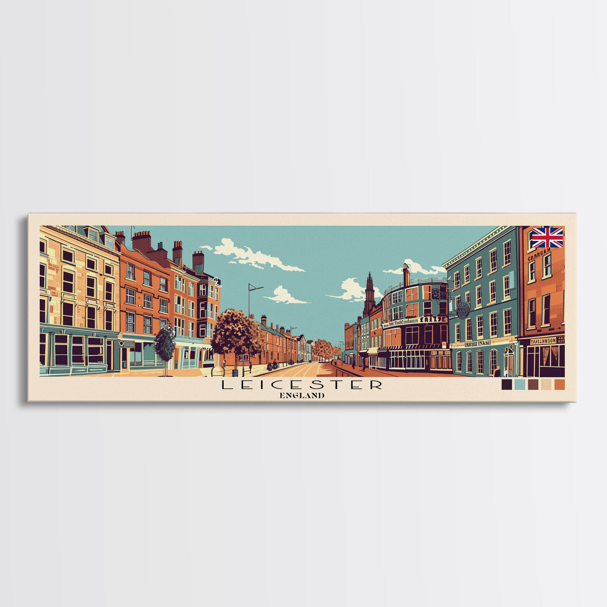 Leicester, England Panoramic Canvas Print, Leicester, England Painting, England Art, Leicester Travel Poster, Travel Art, Guest Room Painting