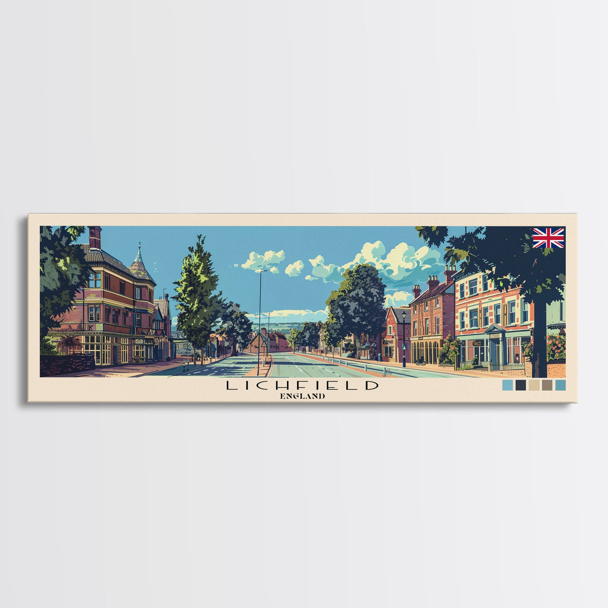 Lichfield, England Panoramic Canvas Print, Lichfield, England Painting, England Art, Lichfield Travel Poster, Travel Art, Housewarming Gift