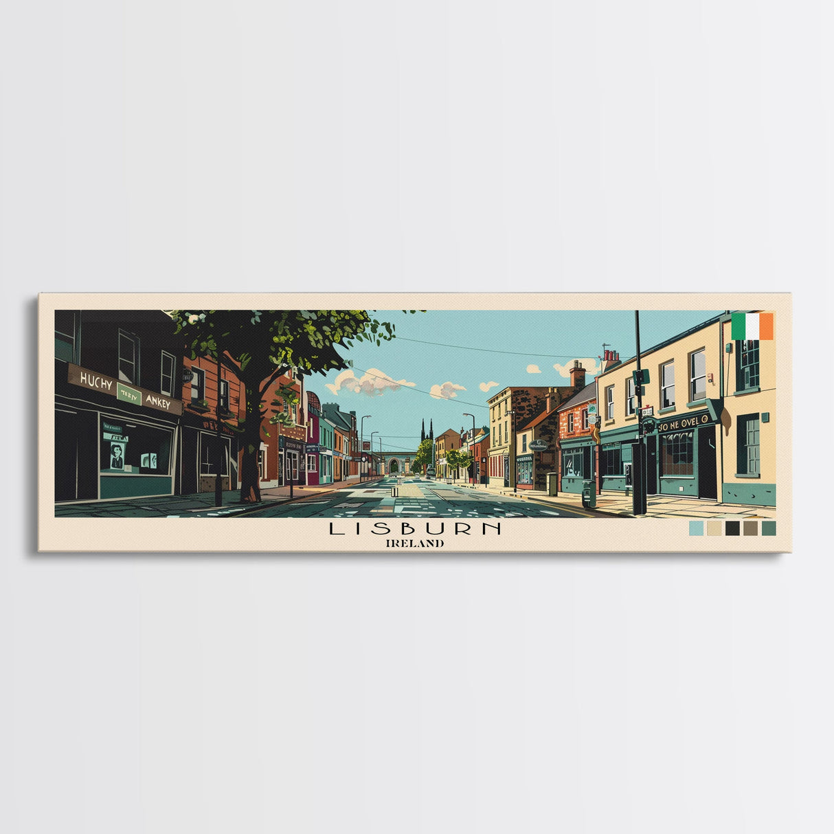 Lisburn, Ireland Panoramic Canvas Print, Lisburn, Ireland Painting, Ireland Art, Lisburn Travel Poster, Travel Art, Guest Room Painting