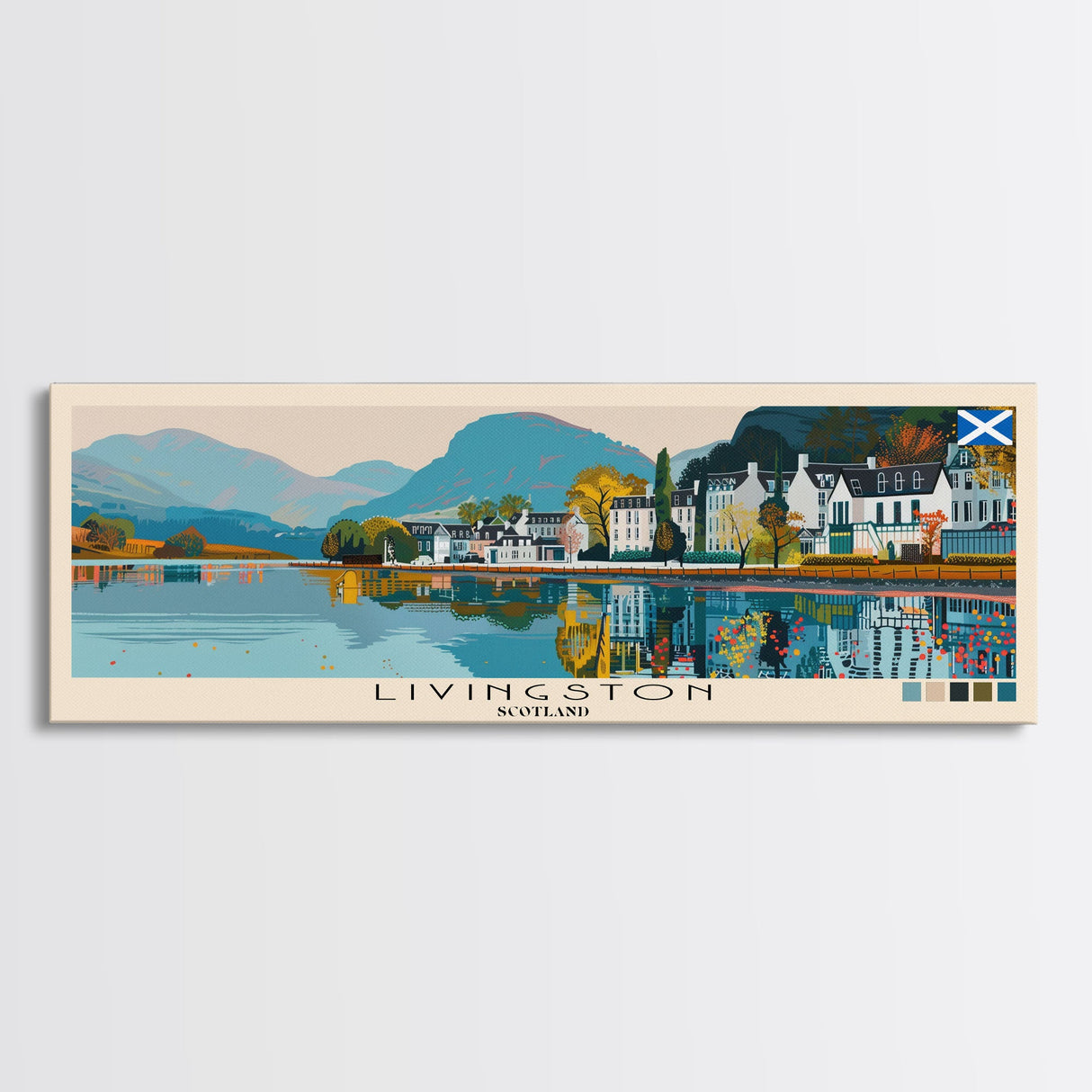 Livingston, Scotland Panoramic Canvas Print, Livingston, Scotland Painting, Scotland Art, Livingston Travel Poster, Travel Art, Vacation Gift