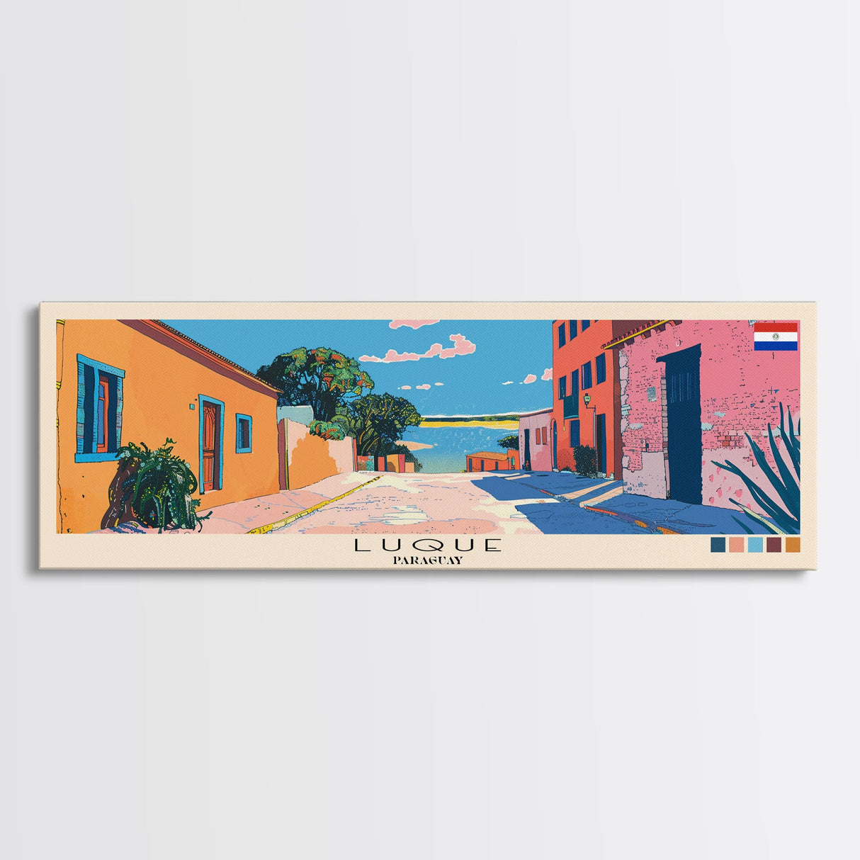 Luque, Paraguay Panoramic Canvas Print, Luque, Paraguay Painting, Paraguay Art, Luque Travel Poster, Travel Art, Guest Room Painting