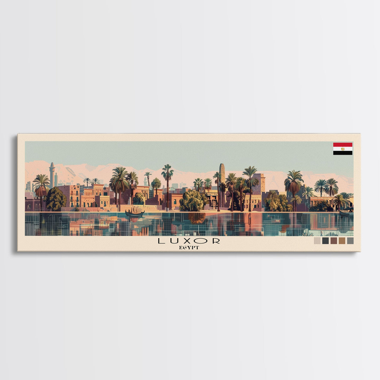 Luxor, Egypt Panoramic Canvas Print, Luxor, Egypt Painting, Egypt Art, Luxor Travel Poster, Travel Art, Vacation Gift