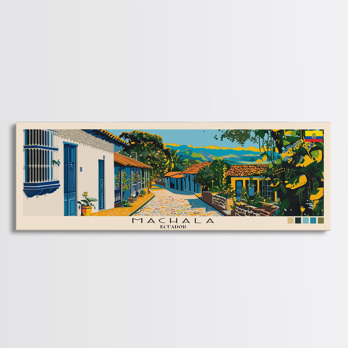 Machala, Ecuador Panoramic Canvas Print, Machala, Ecuador Painting, Ecuador Art, Machala Travel Poster, Travel Art, Guest Room Painting