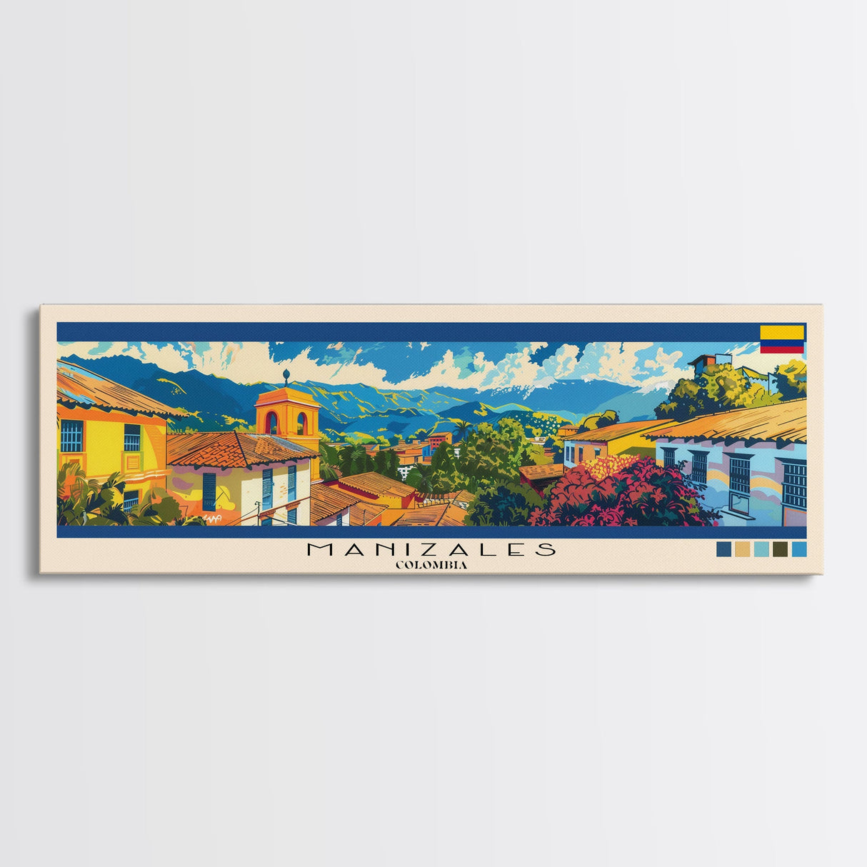 Manizales, Colombia Panoramic Canvas Print, Manizales, Colombia Painting, Colombia Art, Manizales Travel Poster, Travel Art, Housewarming Gift