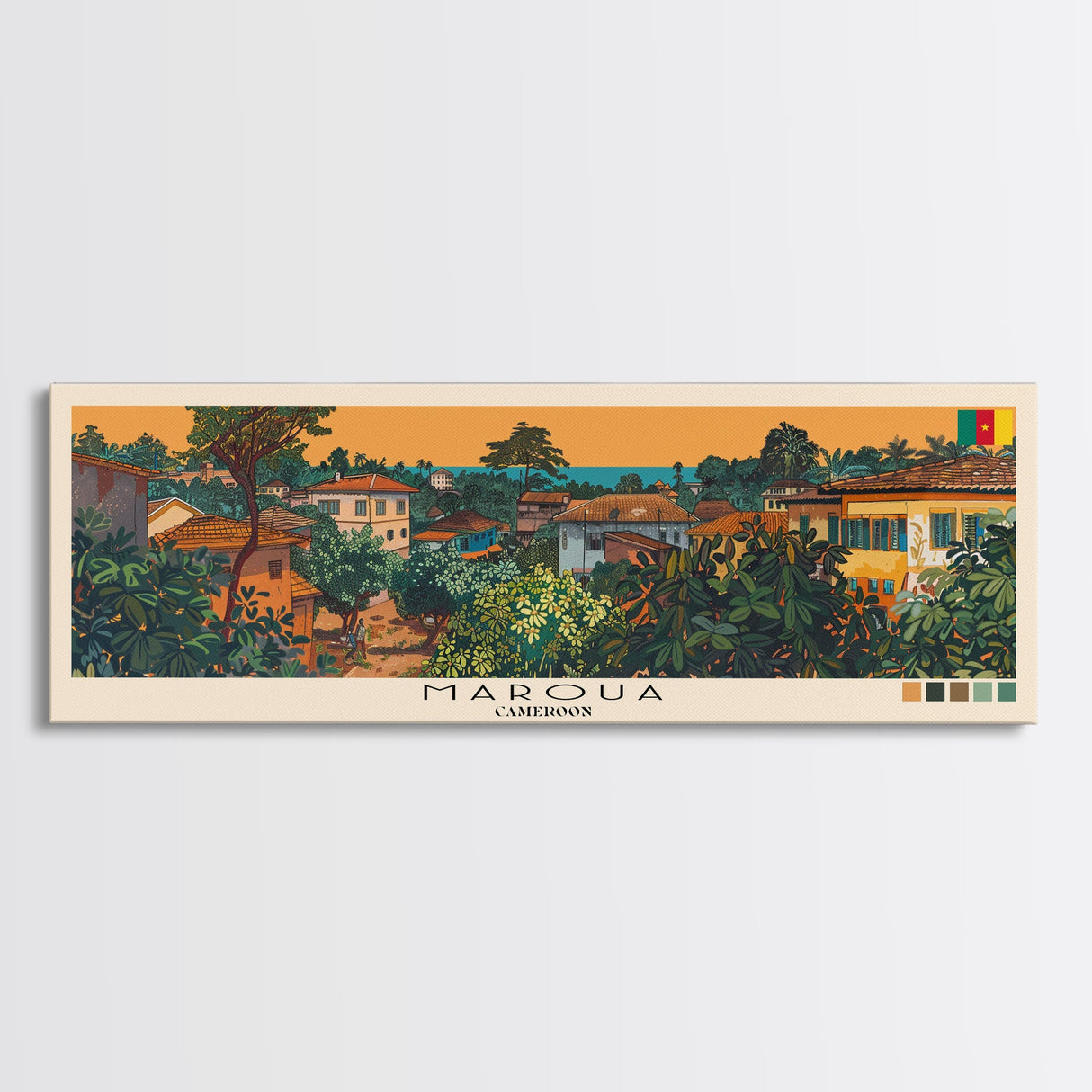 Maroua, Cameroon Panoramic Canvas Print, Maroua, Cameroon Painting, Cameroon Art, Maroua Travel Poster, Travel Art, Living Room Painting