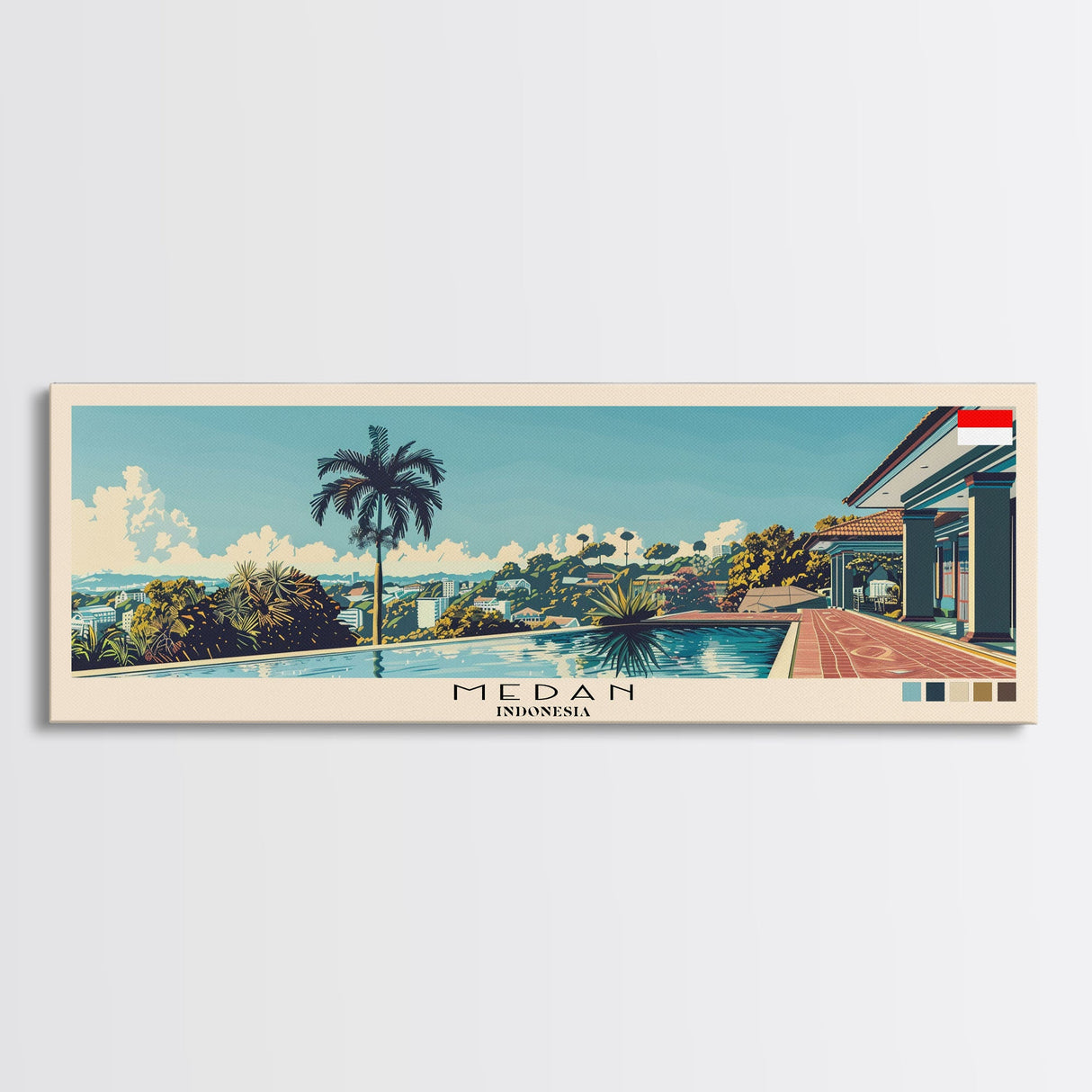 Medan, Indonesia Panoramic Canvas Print, Medan, Indonesia Painting, Indonesia Art, Medan Travel Poster, Travel Art, Guest Room Painting