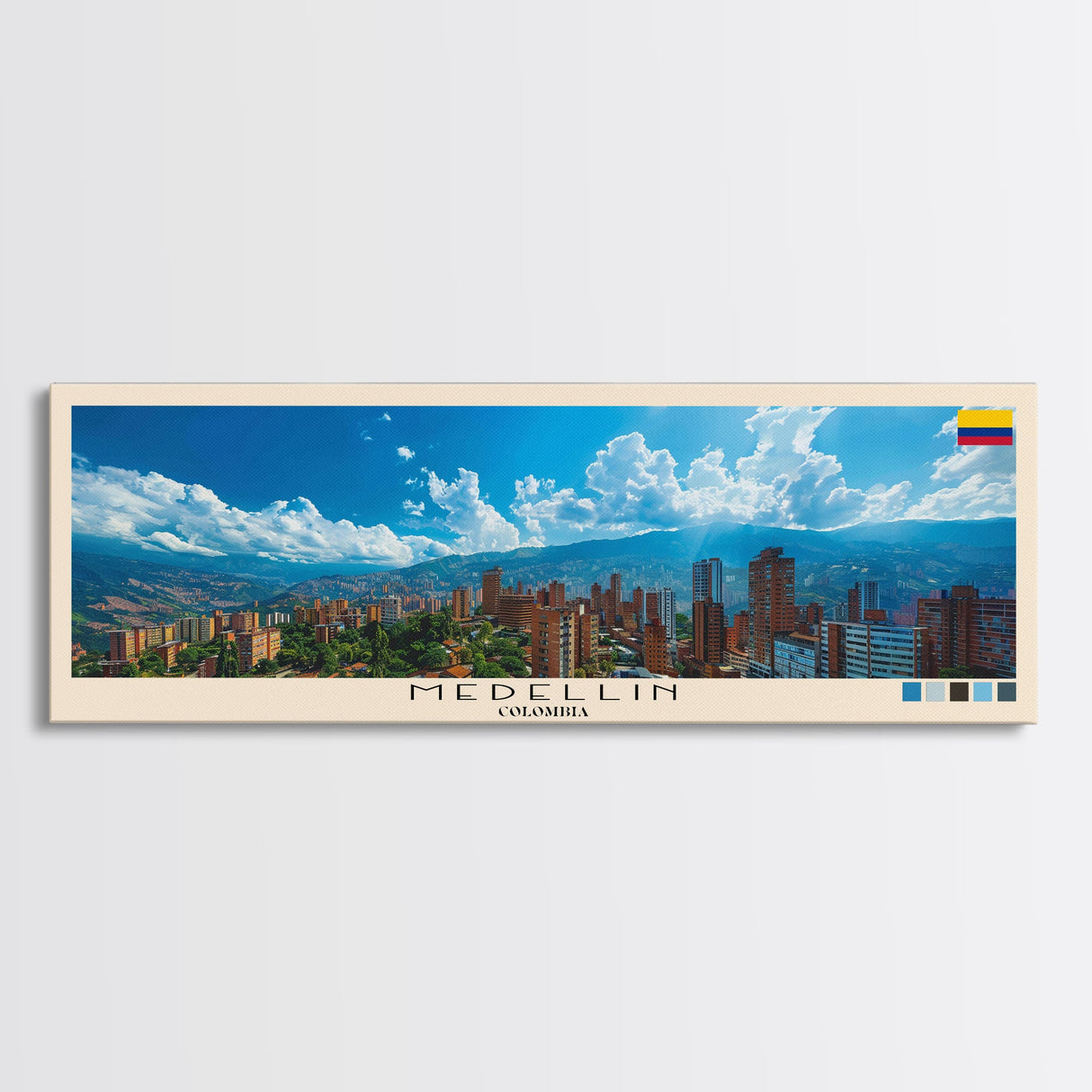 Medellin, Colombia Panoramic Canvas Print, Medellin, Colombia Painting, Colombia Art, Medellin Travel Poster, Travel Art, Vacation Gift