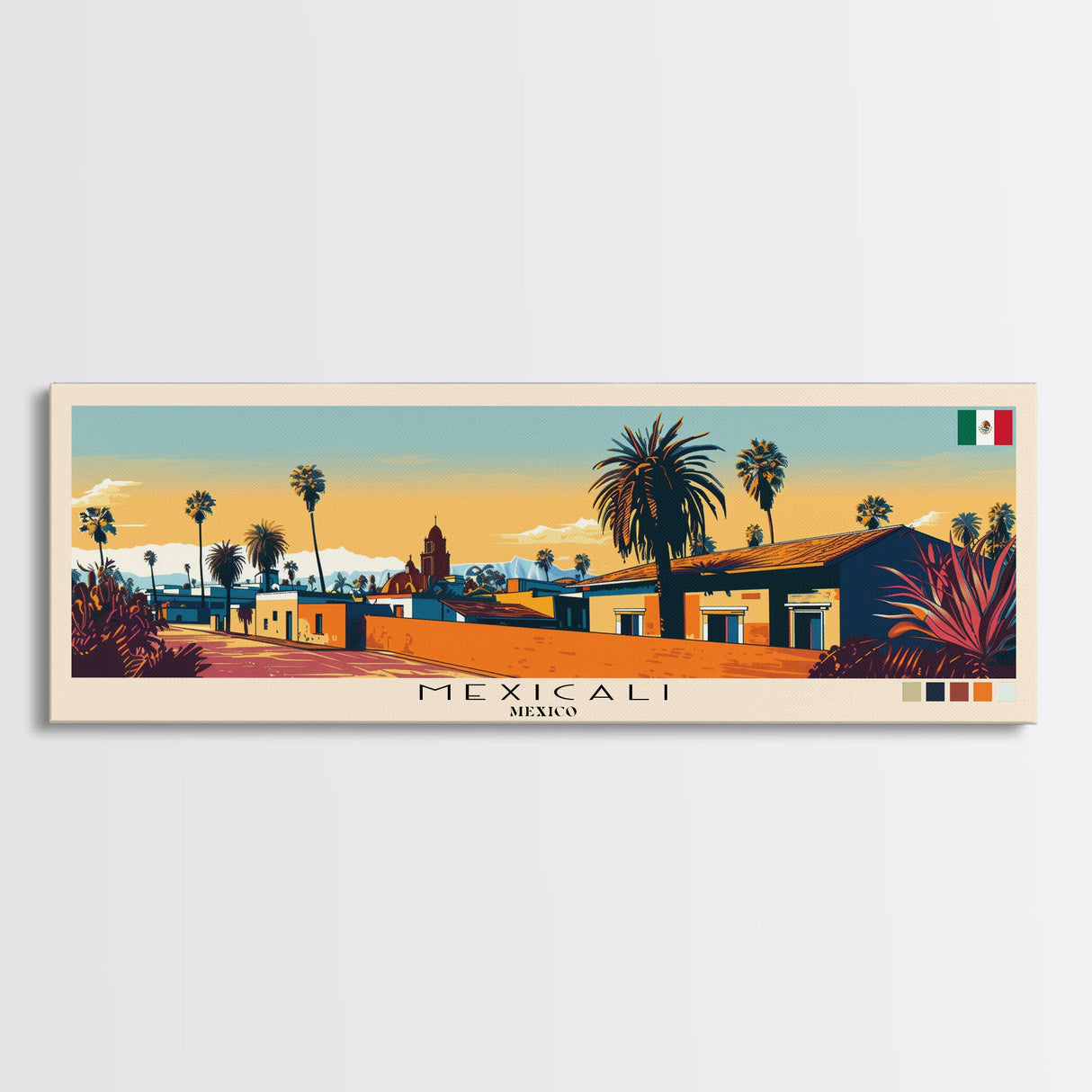 Mexicali, Mexico Panoramic Canvas Print, Mexicali, Mexico Painting, Mexico Art, Mexicali Travel Poster, Travel Art, Guest Room Painting