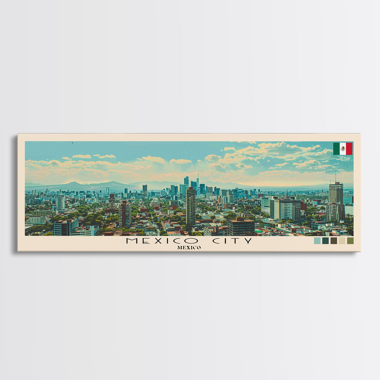 Mexico City, Mexico Panoramic Canvas Print, Mexico City, Mexico Painting, Mexico Art, Mexico City Travel Poster, Travel Art, Guest Room Painting