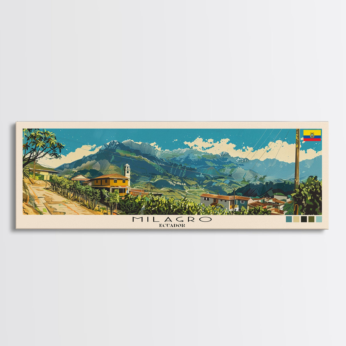 Milagro, Ecuador Panoramic Canvas Print, Milagro, Ecuador Painting, Ecuador Art, Milagro Travel Poster, Travel Art, Vacation Gift