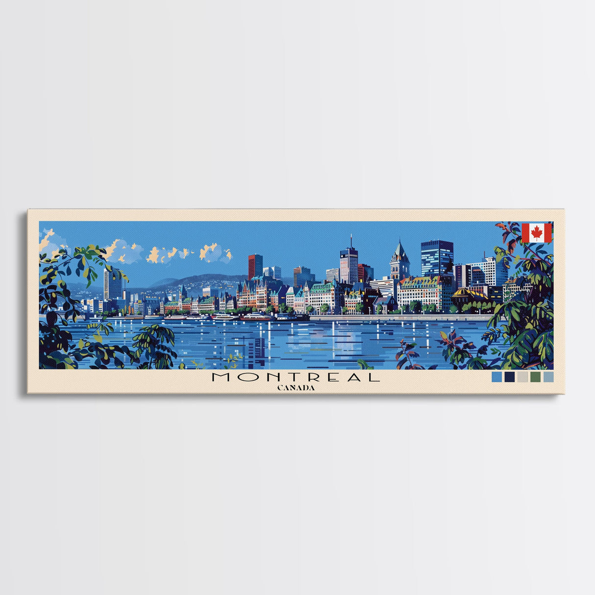 Montreal, Canada Panoramic Canvas Print, Montreal, Canada Painting, Canada Art, Montreal Travel Poster, Travel Art, Guest Room Painting