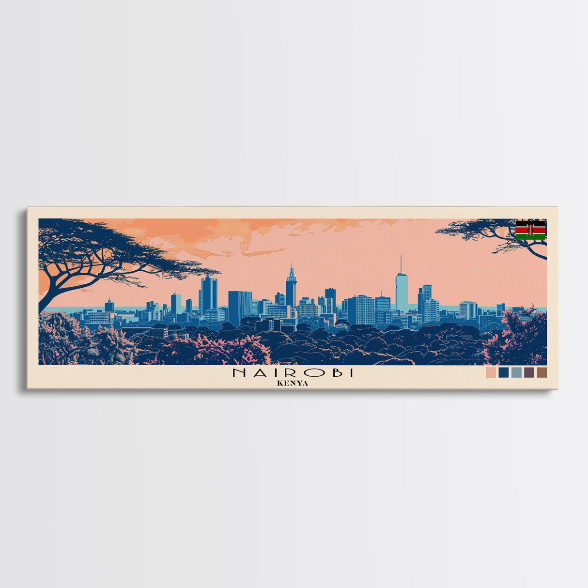 Nairobi, Kenya Panoramic Canvas Print, Nairobi, Kenya Painting, Kenya Art, Nairobi Travel Poster, Travel Art, Housewarming Gift