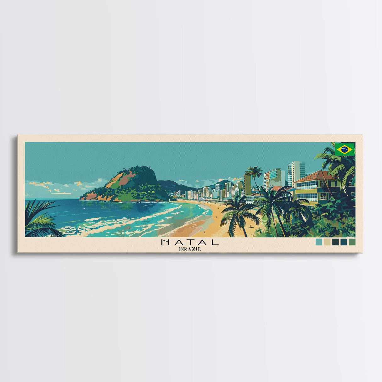 Natal, Brazil Panoramic Canvas Print, Natal, Brazil Painting, Brazil Art, Natal Travel Poster, Travel Art, Guest Room Painting