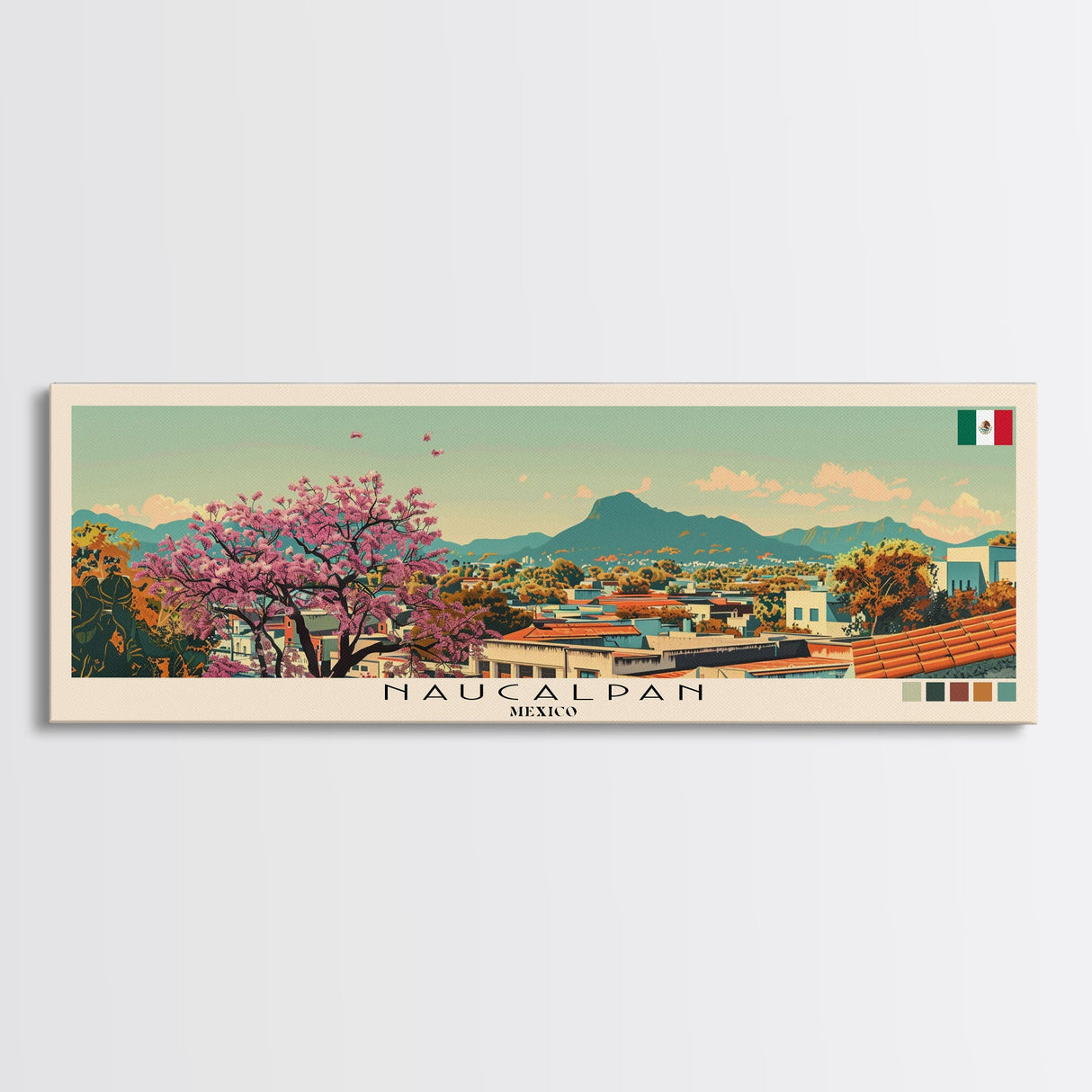 Naucalpan, Mexico Panoramic Canvas Print, Naucalpan, Mexico Painting, Mexico Art, Naucalpan Travel Poster, Travel Art, Vacation Gift