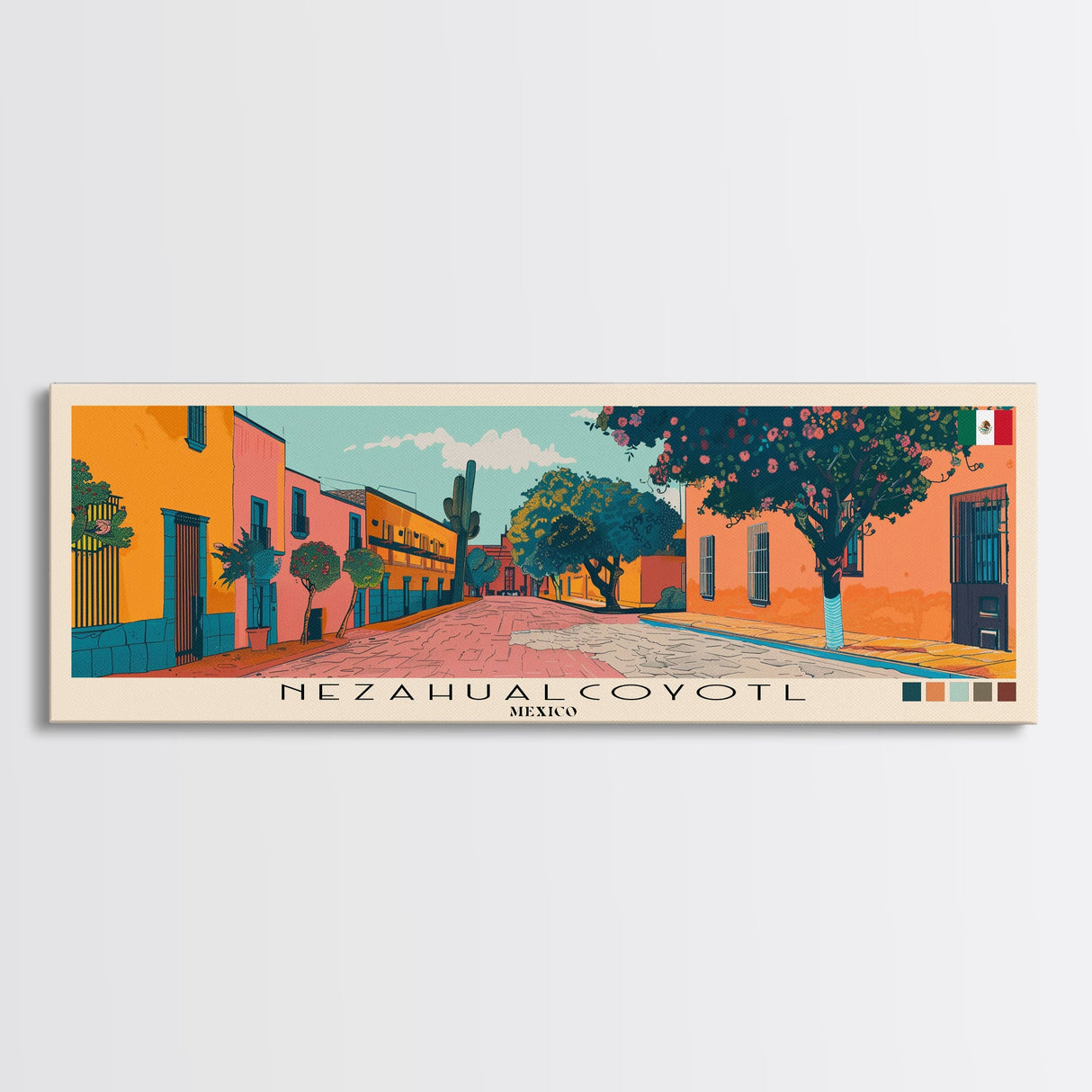 Nezahualcoyotl, Mexico Panoramic Canvas Print, Nezahualcoyotl, Mexico Painting, Mexico Art, Nezahualcoyotl Travel Poster, Travel Art, Living Room Painting