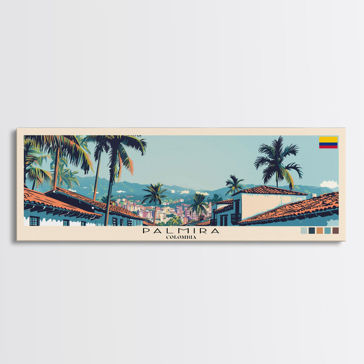 Palmira, Colombia Panoramic Canvas Print, Palmira, Colombia Painting, Colombia Art, Palmira Travel Poster, Travel Art, Vacation Gift