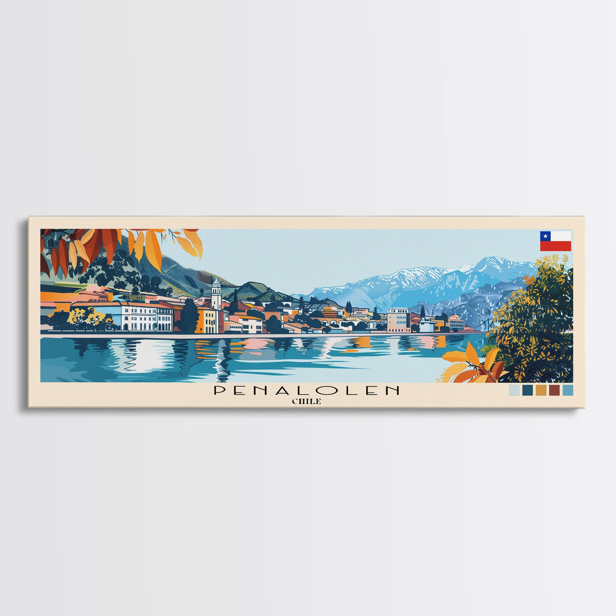 Penalolen, Chile Panoramic Canvas Print, Penalolen, Chile Painting, Chile Art, Penalolen Travel Poster, Travel Art, Guest Room Painting