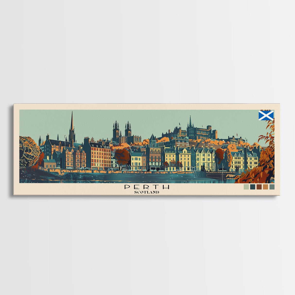 Perth, Scotland Panoramic Canvas Print, Perth, Scotland Painting, Scotland Art, Perth Travel Poster, Travel Art, Living Room Painting