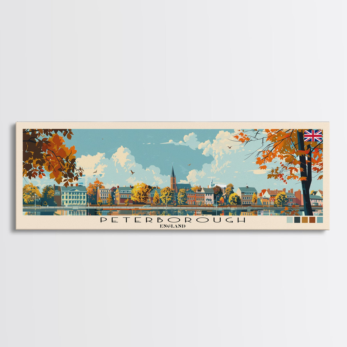 Peterborough, England Panoramic Canvas Print, Peterborough, England Painting, England Art, Peterborough Travel Poster, Travel Art, Housewarming Gift