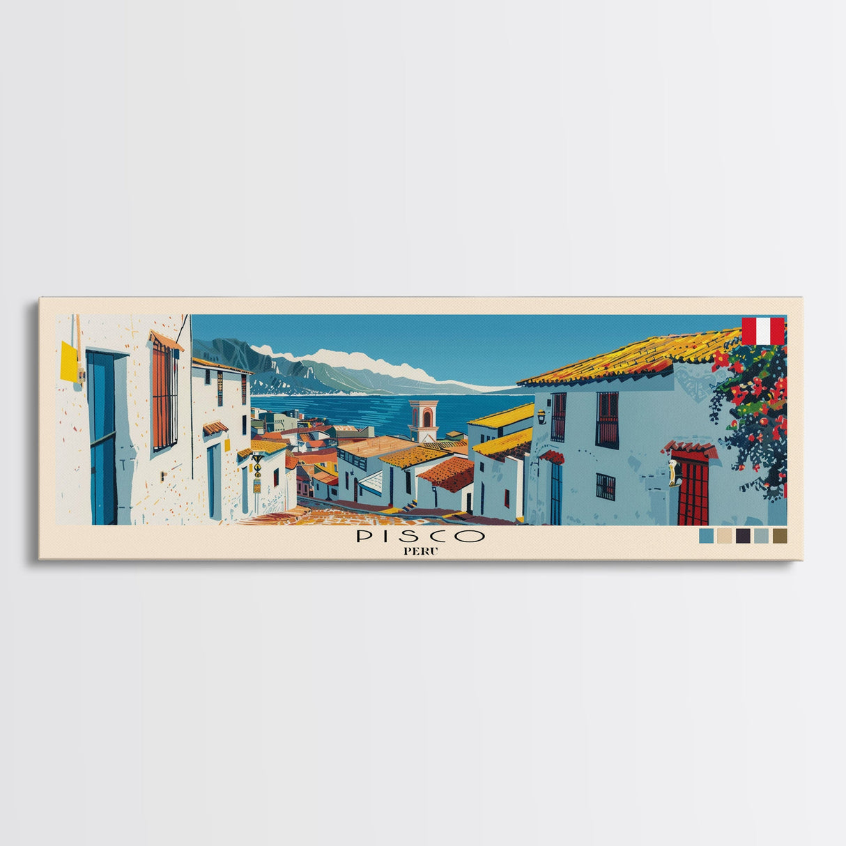 Pisco, Peru Panoramic Canvas Print, Pisco, Peru Painting, Peru Art, Pisco Travel Poster, Travel Art, Living Room Painting