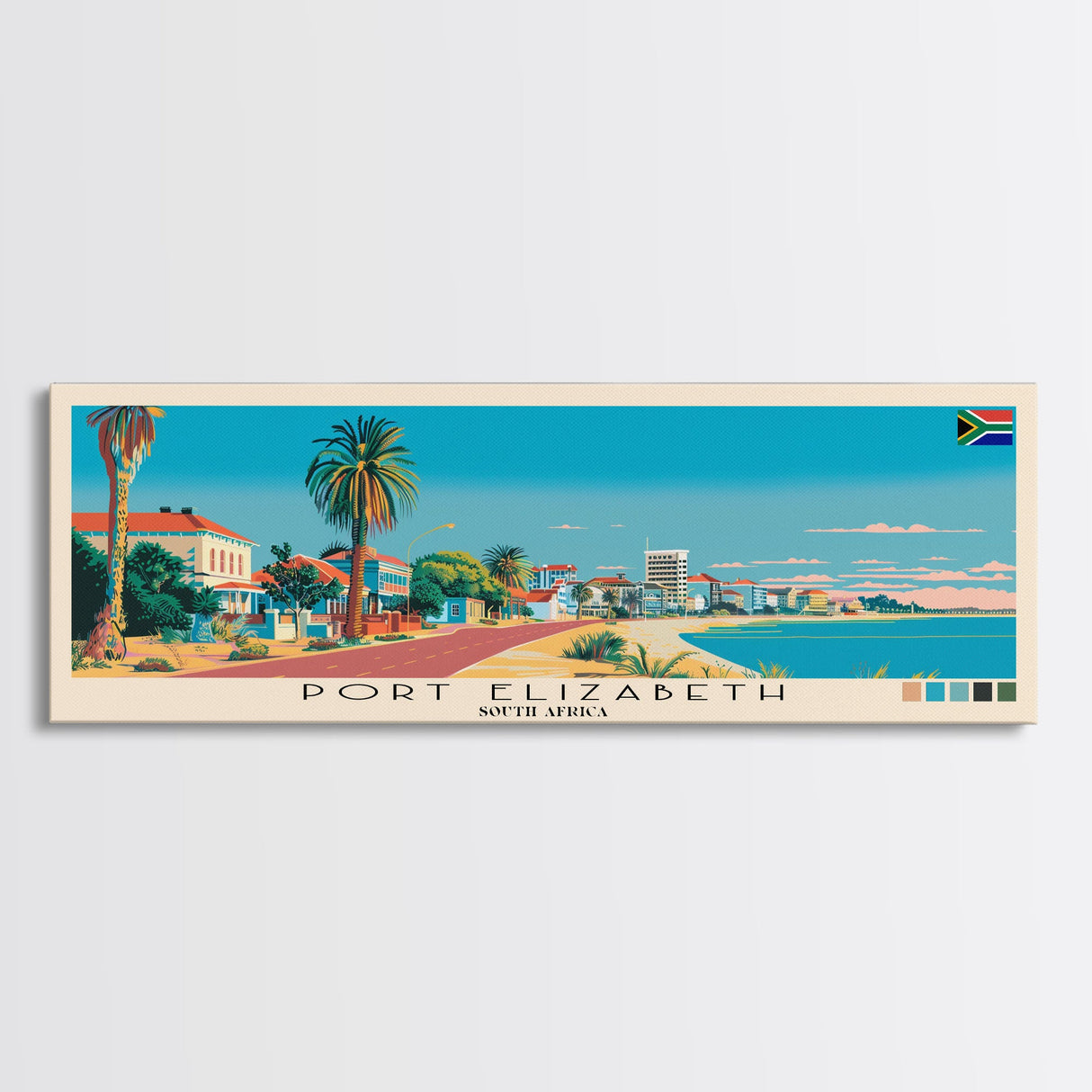 Port Elizabeth, South Africa Panoramic Canvas Print, Port Elizabeth, South Africa Painting, South Africa Art, Port Elizabeth Travel Poster, Travel Art, Living Room Painting