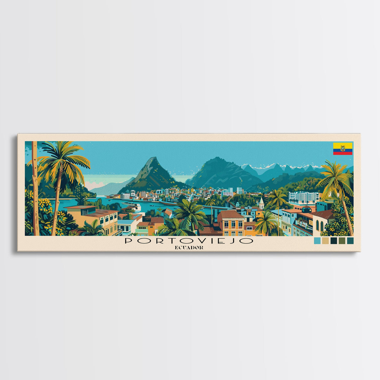 Portoviejo, Ecuador Panoramic Canvas Print, Portoviejo, Ecuador Painting, Ecuador Art, Portoviejo Travel Poster, Travel Art, Guest Room Painting