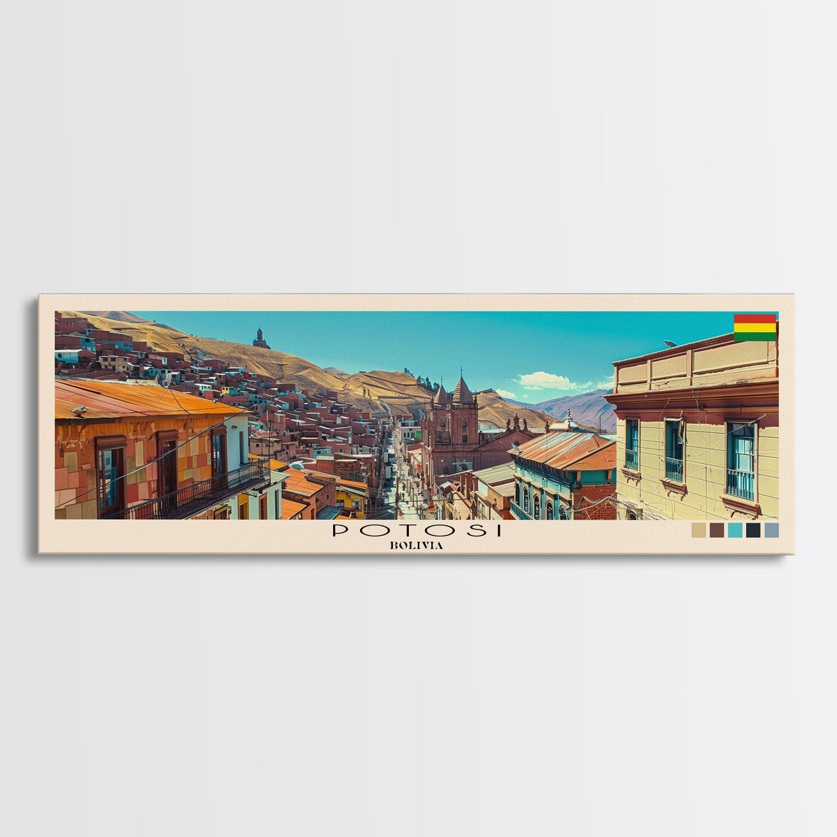 Potosi, Bolivia Panoramic Canvas Print, Potosi, Bolivia Painting, Bolivia Art, Potosi Travel Poster, Travel Art, Housewarming Gift