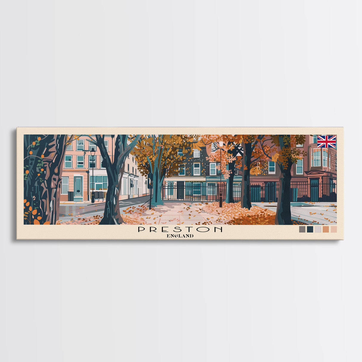 Preston, England Panoramic Canvas Print, Preston, England Painting, England Art, Preston Travel Poster, Travel Art, Guest Room Painting