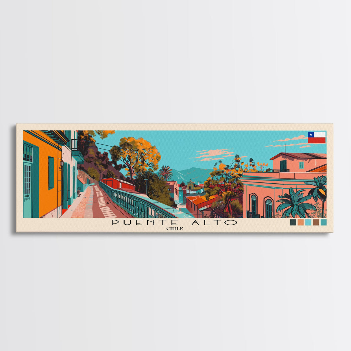 Puente Alto, Chile Panoramic Canvas Print, Puente Alto, Chile Painting, Chile Art, Puente Alto Travel Poster, Travel Art, Housewarming Gift