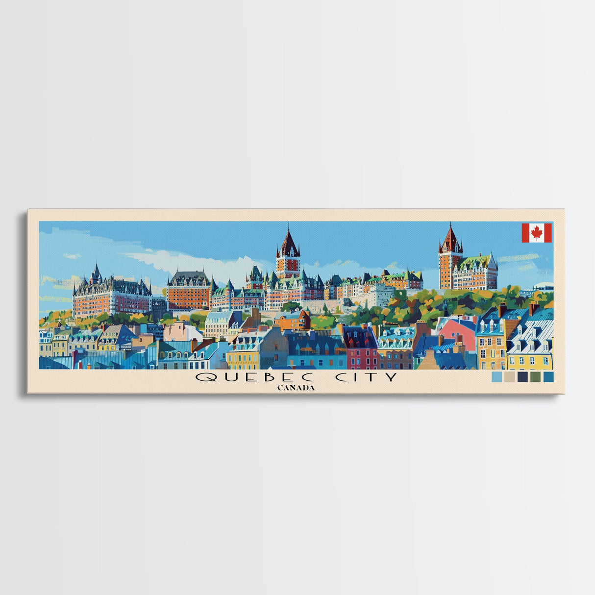 Quebec City, Canada Panoramic Canvas Print, Quebec City, Canada Painting, Canada Art, Quebec City Travel Poster, Travel Art, Vacation Gift