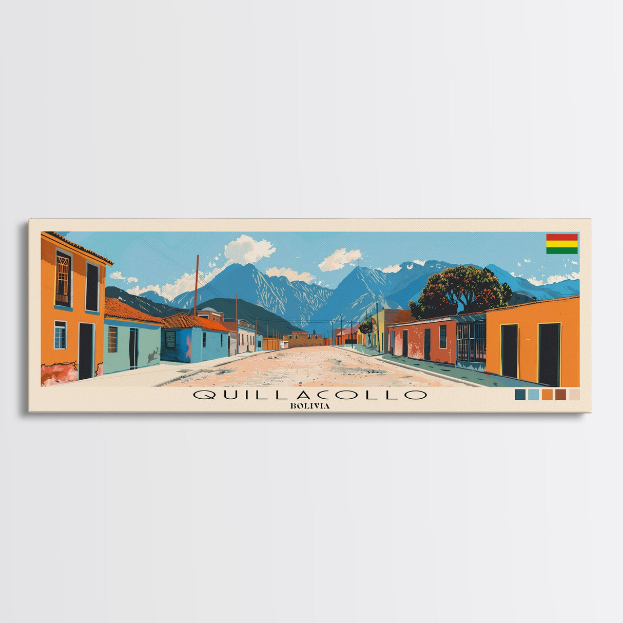 Quillacollo, Bolivia Panoramic Canvas Print, Quillacollo, Bolivia Painting, Bolivia Art, Quillacollo Travel Poster, Travel Art, Guest Room Painting