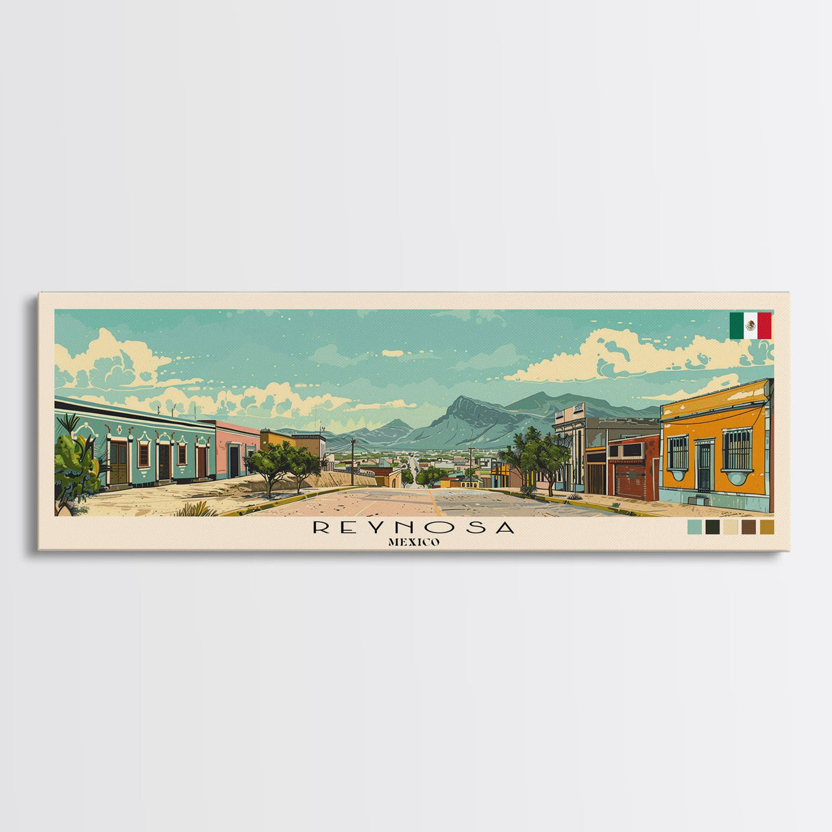 Reynosa, Mexico Panoramic Canvas Print, Reynosa, Mexico Painting, Mexico Art, Reynosa Travel Poster, Travel Art, Guest Room Painting