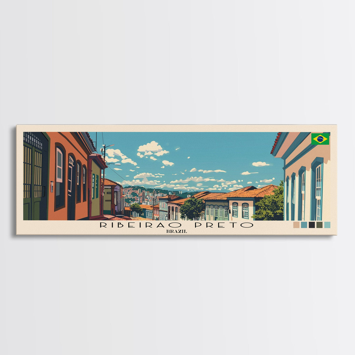 Ribeirao Preto, Brazil Panoramic Canvas Print, Ribeirao Preto, Brazil Painting, Brazil Art, Ribeirao Preto Travel Poster, Travel Art, Vacation Gift