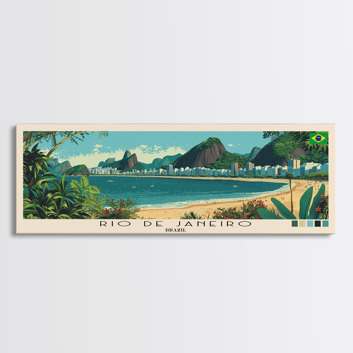 Rio de Janeiro, Brazil Panoramic Canvas Print, Rio de Janeiro, Brazil Painting, Brazil Art, Rio de Janeiro Travel Poster, Travel Art, Guest Room Painting