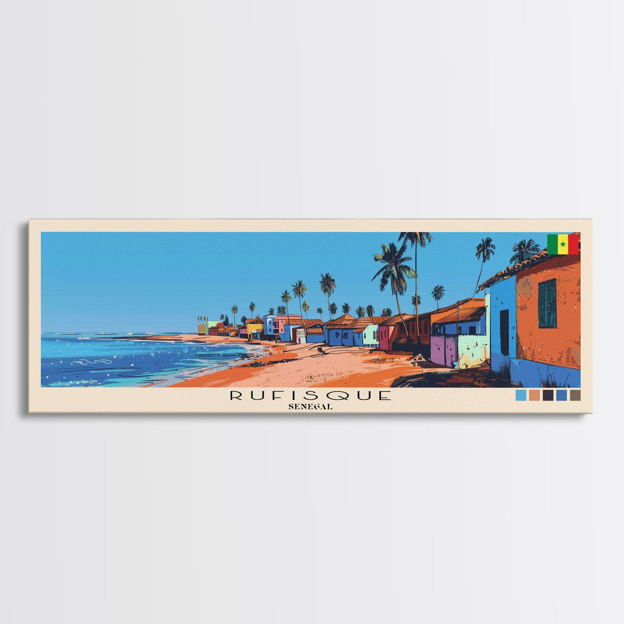 Rufisque, Senegal Panoramic Canvas Print, Rufisque, Senegal Painting, Senegal Art, Rufisque Travel Poster, Travel Art, Guest Room Painting