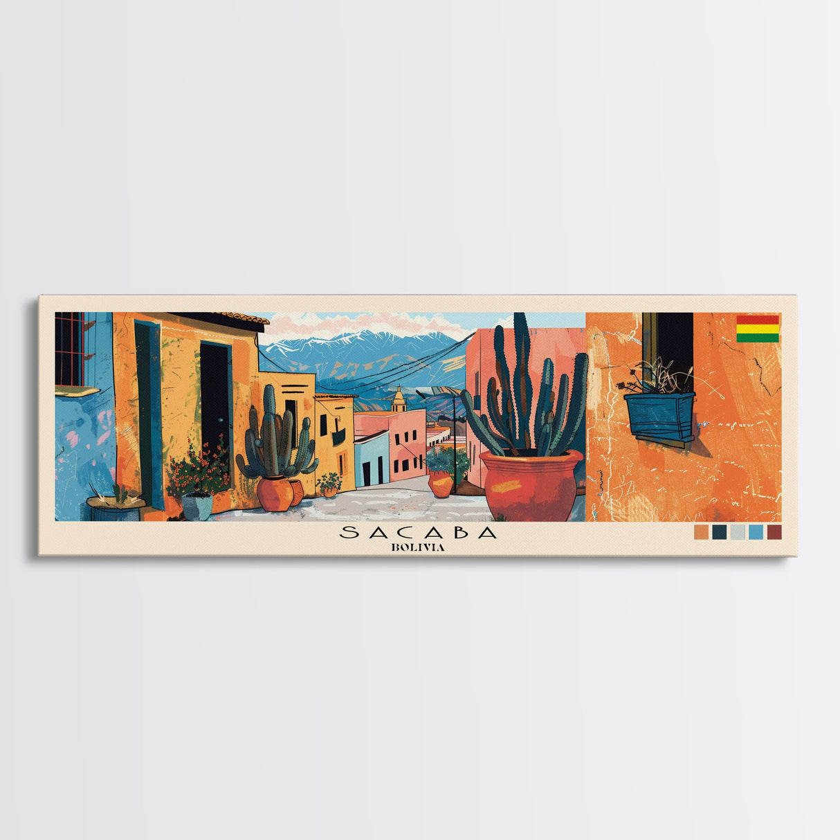 Sacaba, Bolivia Panoramic Canvas Print, Sacaba, Bolivia Painting, Bolivia Art, Sacaba Travel Poster, Travel Art, Living Room Painting