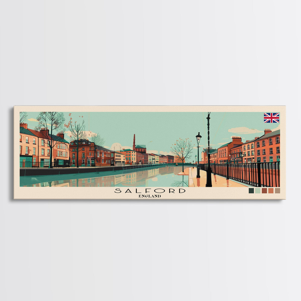 Salford, England Panoramic Canvas Print, Salford, England Painting, England Art, Salford Travel Poster, Travel Art, Guest Room Painting