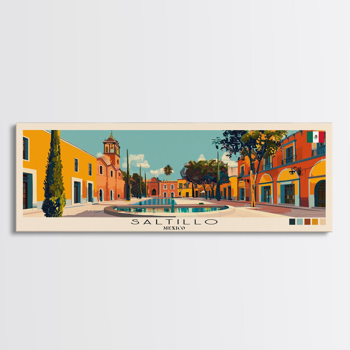 Saltillo, Mexico Panoramic Canvas Print, Saltillo, Mexico Painting, Mexico Art, Saltillo Travel Poster, Travel Art, Housewarming Gift