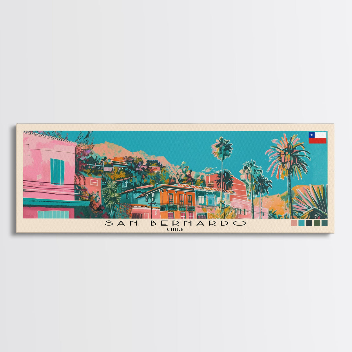 San Bernardo, Chile Panoramic Canvas Print, San Bernardo, Chile Painting, Chile Art, San Bernardo Travel Poster, Travel Art, Vacation Gift