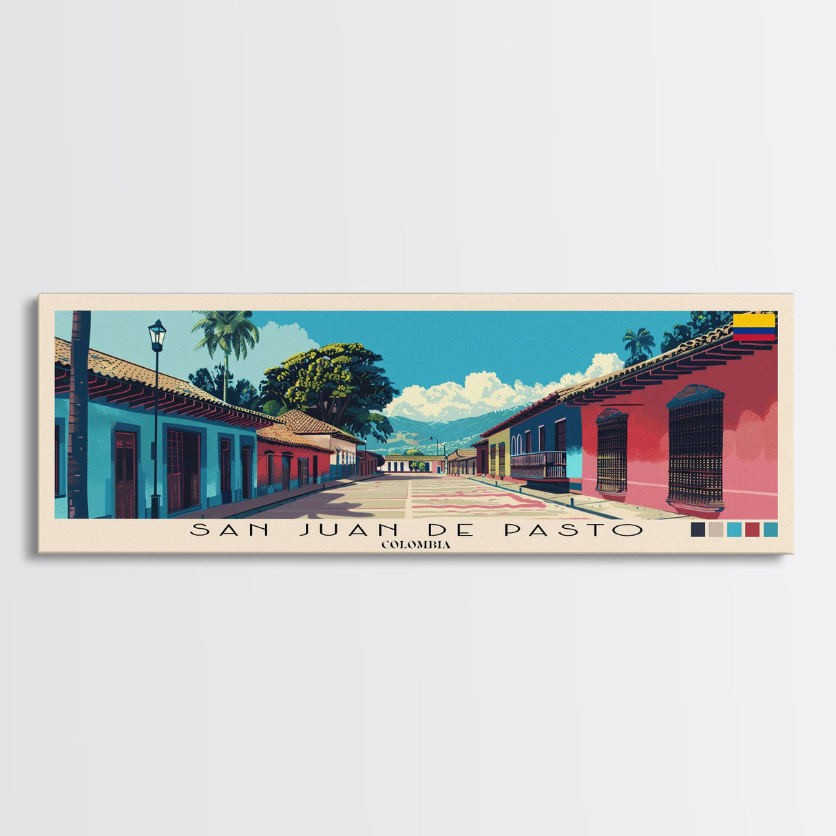 San Juan de Pasto, Colombia Panoramic Canvas Print, San Juan de Pasto, Colombia Painting, Colombia Art, San Juan de Pasto Travel Poster, Travel Art, Living Room Painting