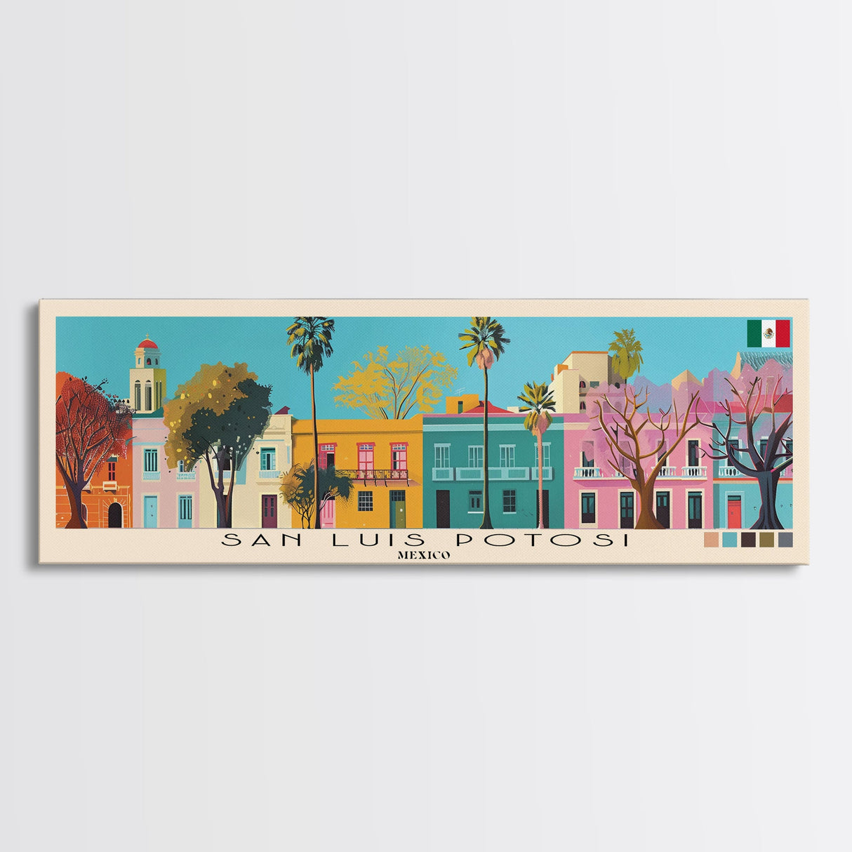 San Luis Potosi, Mexico Panoramic Canvas Print, San Luis Potosi, Mexico Painting, Mexico Art, San Luis Potosi Travel Poster, Travel Art, Guest Room Painting