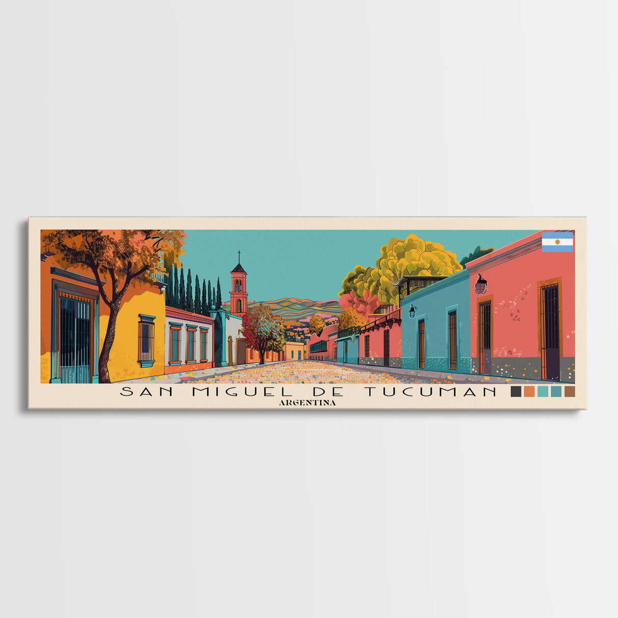 San Miguel de Tucuman, Argentina Panoramic Canvas Print, San Miguel de Tucuman, Argentina Painting, Argentina Art, San Miguel de Tucuman Travel Poster, Travel Art, Guest Room Painting