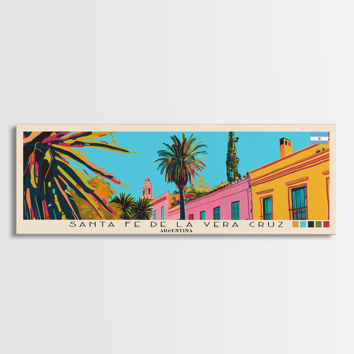 Santa Fe de la Vera Cruz, Argentina Panoramic Canvas Print, Santa Fe de la Vera Cruz, Argentina Painting, Argentina Art, Santa Fe de la Vera Cruz Travel Poster, Travel Art, Guest Room Painting