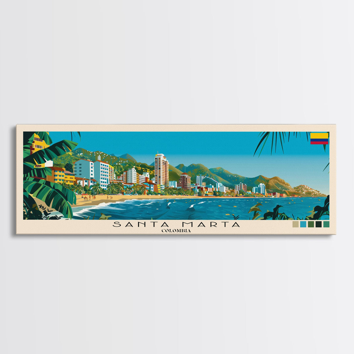 Santa Marta, Colombia Panoramic Canvas Print, Santa Marta, Colombia Painting, Colombia Art, Santa Marta Travel Poster, Travel Art, Guest Room Painting