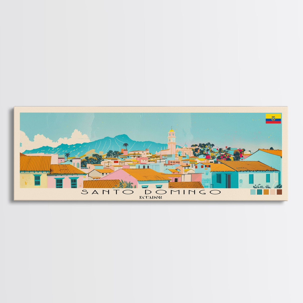 Santo Domingo, Ecuador Panoramic Canvas Print, Santo Domingo, Ecuador Painting, Ecuador Art, Santo Domingo Travel Poster, Travel Art, Housewarming Gift